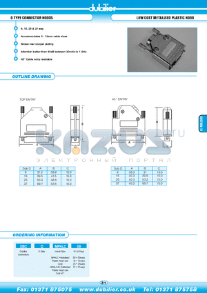 DBCDMPHLC09 datasheet - D TYPE CONNECTOR HOODS LOW COST METALISED PLASTIC HOOD