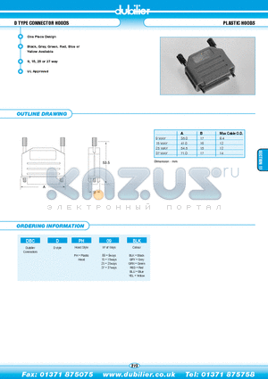 DBCDPH09GRN datasheet - D TYPE CONNECTOR HOODS PLASTIC HOODS