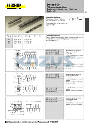 801-91-016-10-002 datasheet - PCB connectors 2.54 mm Single row / double row / triple row Solder tail