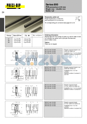 801-91-016-10-005 datasheet - PCB connectors 2.54 mm Single row / double row Solder tail