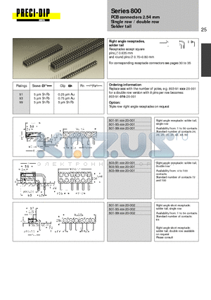 801-91-016-20-001 datasheet - PCB connectors 2.54 mm Single row / double row Solder tail