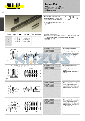 801-91-016-30-002 datasheet - PCB connectors 2.54 mm Single row / double row Surface mount