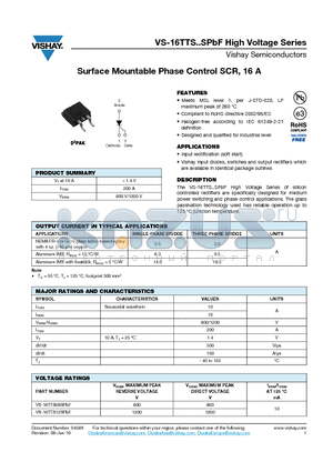 16TTS08SPBF datasheet - Surface Mountable Phase Control SCR, 16 A