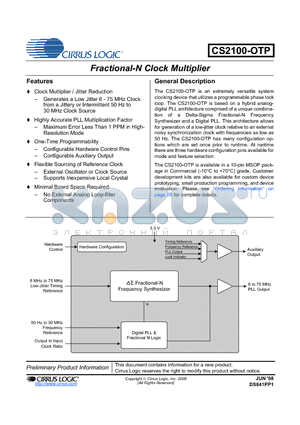 CDK-2000-CLK datasheet - Fractional-N Clock Multiplier