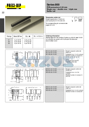 801-93-016-10-001 datasheet - PCB connectors 2.54 mm Single row / double row / triple row Solder tail