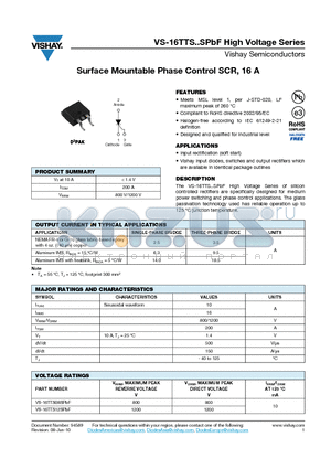 16TTS08STRLPBF datasheet - Surface Mountable Phase Control SCR, 16 A