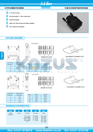 DBCDPSH15BLK datasheet - D TYPE CONNECTOR HOODS PLASTIC SCREW TOGETHER HOOD