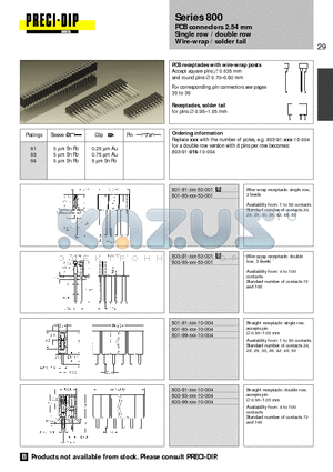 801-93-016-10-004 datasheet - PCB connectors 2.54 mm Single row / double row Wire-wrap / solder tail