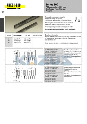 801-93-016-65-001 datasheet - PCB connectors 2.54 mm Single row / double row Press-fit