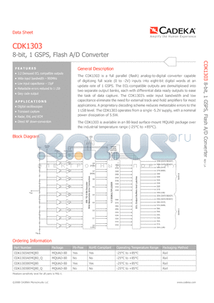 CDK1303 datasheet - 8-bit, 1 GSPS, Flash A/D Converter