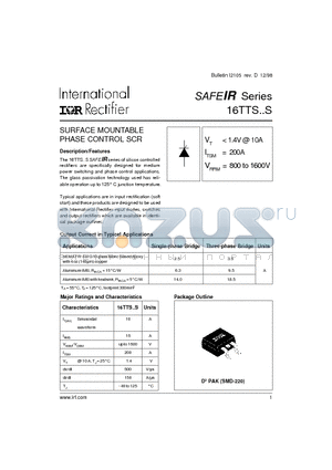 16TTS12STRL datasheet - SURFACE MOUNTABLE PHASE CONTROL SCR