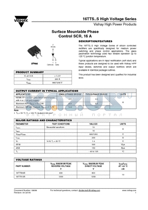 16TTS12STRL datasheet - Surface Mountable Phase Control SCR, 16 A