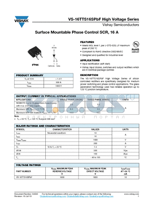 16TTS16SPBF datasheet - Surface Mountable Phase Control SCR, 16 A
