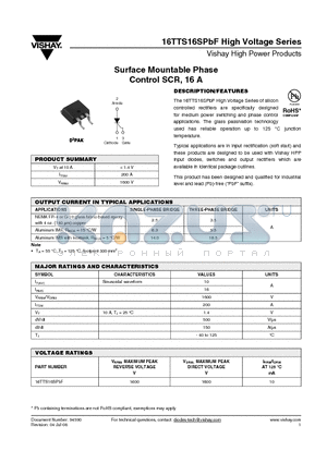 16TTS16STRLPBF datasheet - Surface Mountable Phase Control SCR, 16 A