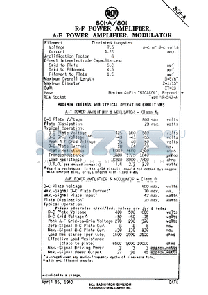 801-A datasheet - R-F POWER AMPLIFIER, A-F POWER AMPLIFIER, MODULATOR