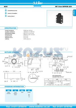 DBCEJ0381-3TS datasheet - AUDIO SMT 3.5mm EARPHONE JACK