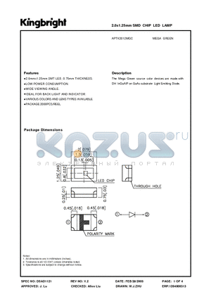 APTK2012MGC datasheet - 2.0x1.25mm SMD CHIP LED LAMP