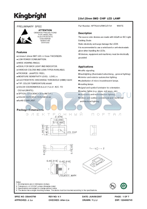 APTK2012RWC/Z-F01 datasheet - 2.0x1.25mm SMD CHIP LED LAMP