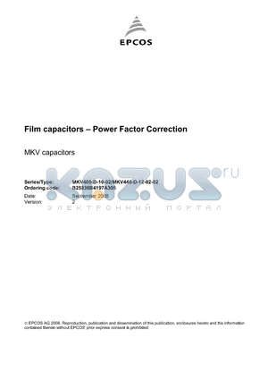 B25836B4197A305 datasheet - Film capacitors - Power Factor Correction