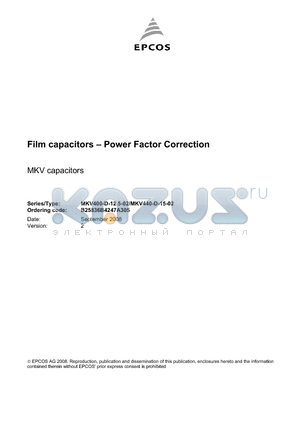 B25836B4247A305 datasheet - Film capacitors - Power Factor Correction