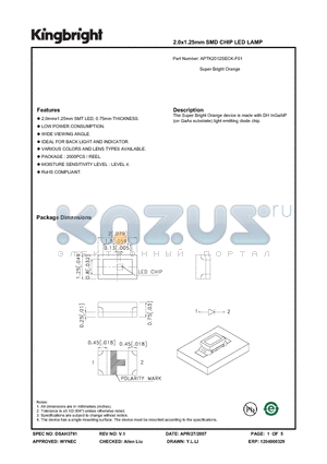 APTK2012SECK-F01 datasheet - 2.0x1.25mm SMD CHIP LED LAMP
