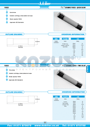 DBCFC2QB125 datasheet - FUSES 1 x CERAMIC FUSES - QUICK BLOW 1/4 1/4