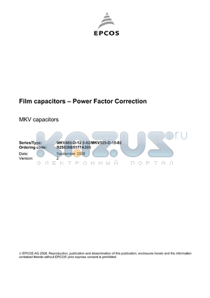 B25836B5177A305 datasheet - Film capacitors - Power Factor Correction