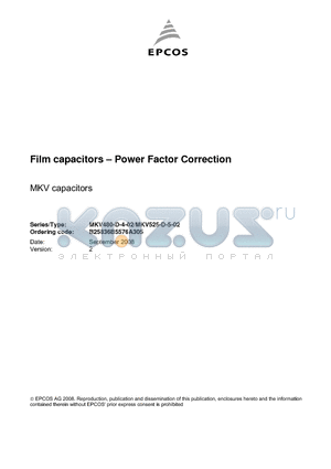 B25836B5576A305 datasheet - Film capacitors - Power Factor Correction
