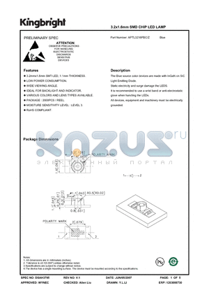 APTL3216PBC/Z datasheet - 3.2x1.6mm SMD CHIP LED LAMP