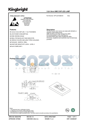 APTL3216QBC-D datasheet - 3.2x1.6mm SMD CHIP LED LAMP