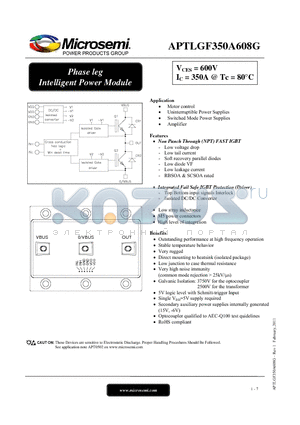 APTLGF350A608G datasheet - Phase leg Intelligent Power Module