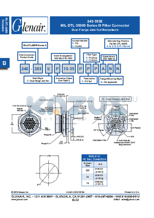 240-383EH215-35P datasheet - Filter Connector Dual Flange Jam Nut Receptacle