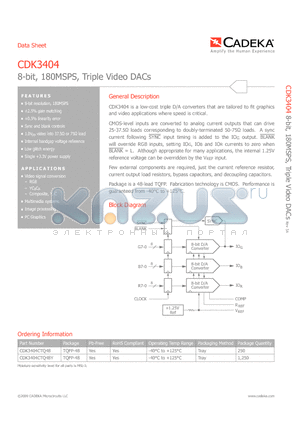 CDK3404 datasheet - 8-bit, 180MSPS, Triple Video DACs