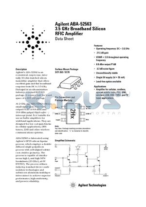 ABA-52563 datasheet - 3.5 GHz Broadband Silicon RFIC Amplifier
