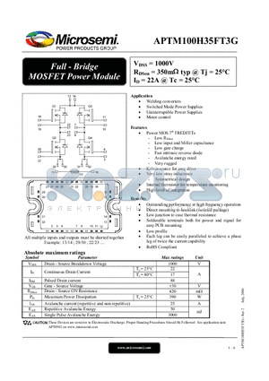 APTM100H35FT3G datasheet - Full - Bridge MOSFET Power Module