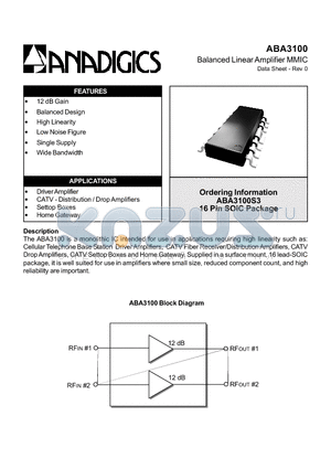 ABA3100S3 datasheet - Balanced Linear Amplifier MMIC