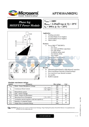 APTM10AM02FG datasheet - Phase leg MOSFET Power Module