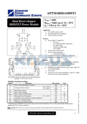 APTM10DDAM09T3 datasheet - Dual Boost chopper MOSFET Power Module