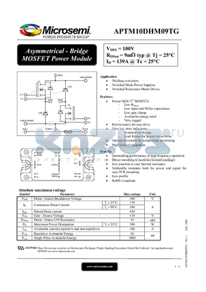 APTM10DHM09TG datasheet - Asymmetrical - Bridge MOSFET Power Module