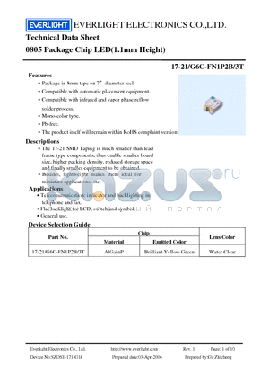 17-21-G6C-FN1P2B-3T datasheet - 0805 Package Chip LED(1.1mm Height)