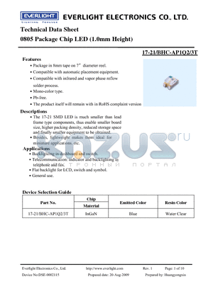 17-21-BHC-AP1Q2-3T datasheet - 0805 Package Chip LED (1.0mm Height)