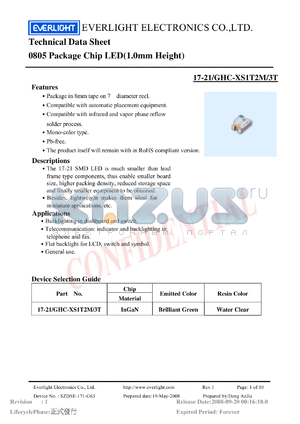 17-21-GHC-XS1T2M-3T datasheet - 0805 Package Chip LED(1.0mm Height)