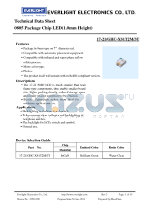 17-21-GHC-XS1T2M-3T_11 datasheet - 0805 Package Chip LED(1.0mm Height)