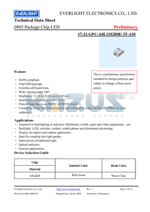 17-21-GPC-A0N1M2B0E-3T-AM datasheet - 0805 Package Chip LED