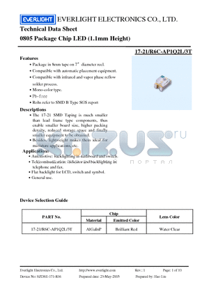 17-21-R6C-AP1Q2L-3T datasheet - 0805 Package Chip LED (1.1mm Height)