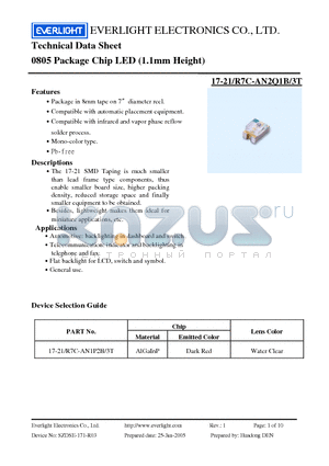 17-21-R7C-AN2Q1B-3T datasheet - 0805 Package Chip LED (1.1mm Height)