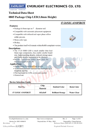 17-21-S2C-AN1P2B-3T datasheet - 0805 Package Chip LED(1.0mm Height)