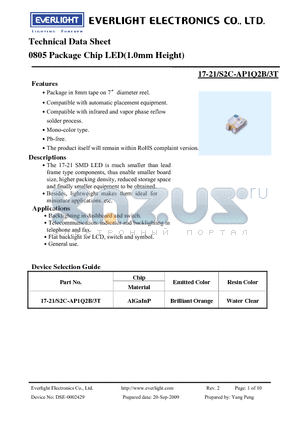 17-21-S2C-AP1Q2B-3T datasheet - 0805 Package Chip LED(1.0mm Height)