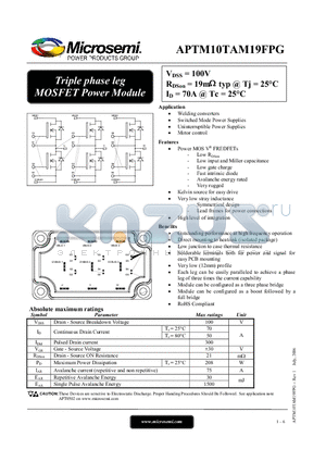 APTM10TAM19FPG datasheet - Triple phase leg MOSFET Power Module