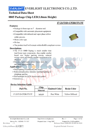 17-21-T1D-CP2R1TY-3T datasheet - 0805 Package Chip LED(1.0mm Height)